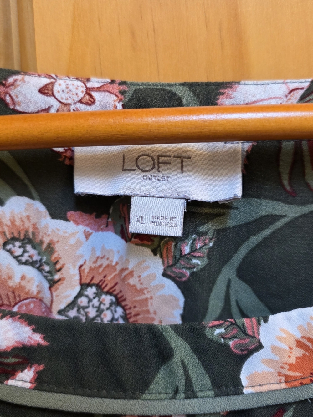 LOFT Olive Floral Long-Sleeve Blouse with Pink Blooms - Picture 2 of 3